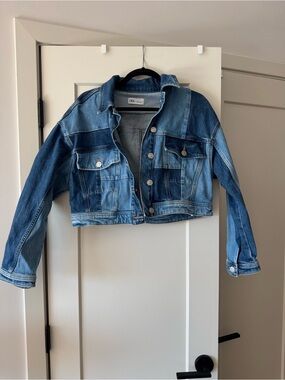 Zara Two-Tone Denim Jacket in Light and Medium Blue